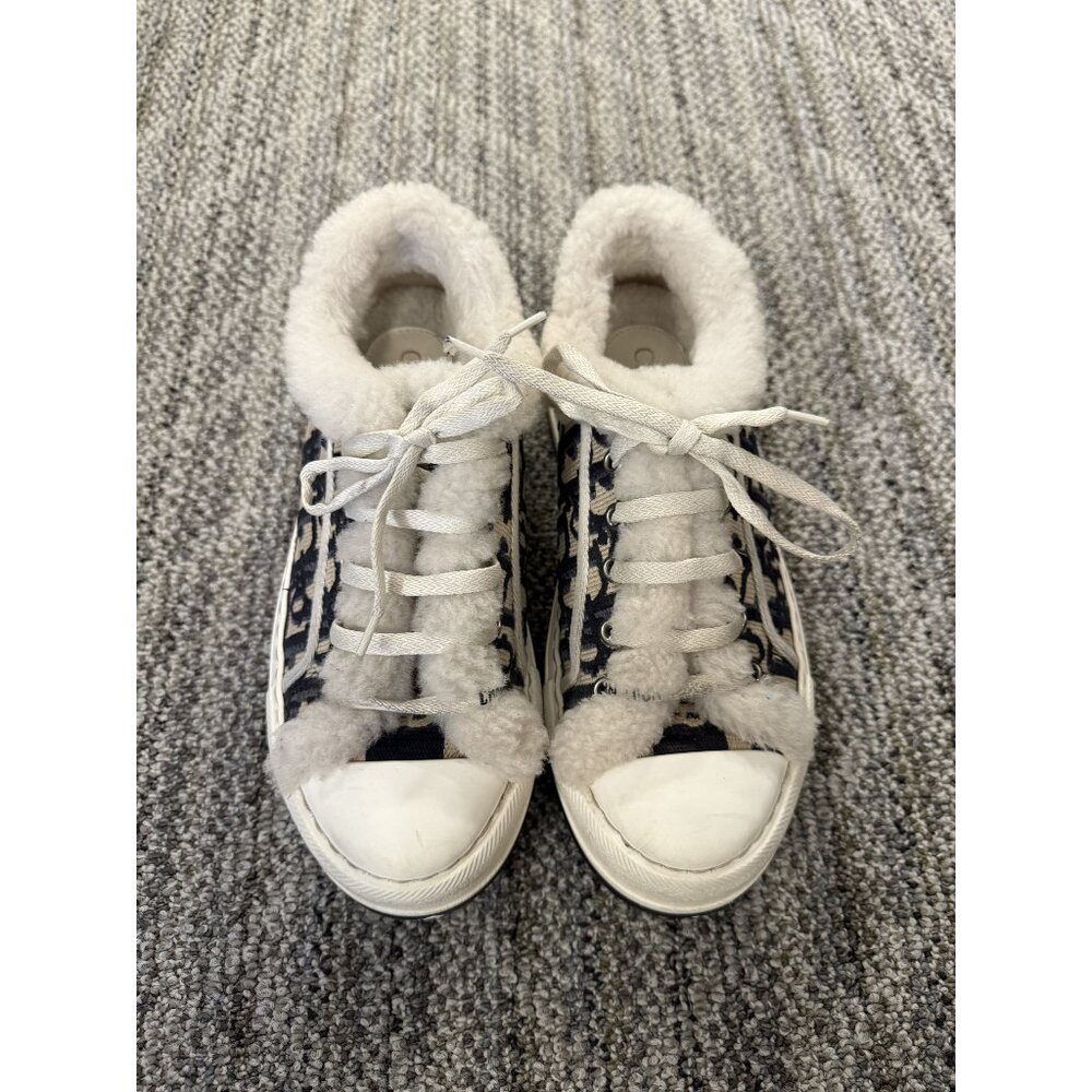 Christian Dior Womens Navy & White Shearling Lined Canvas Sneakers
